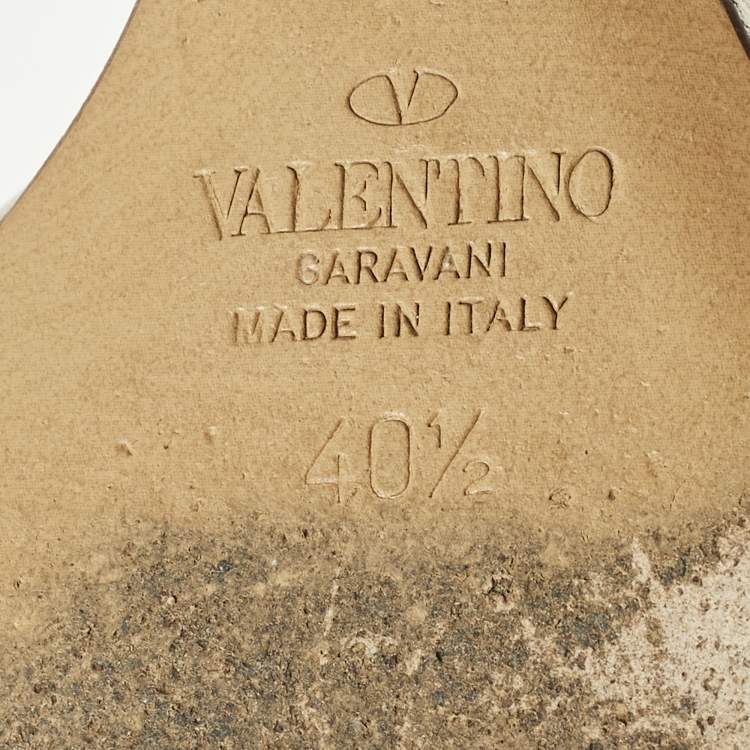 Pre Owned Valentino Rockstud Size 40.5 Metallic Leather Wedge Sandals