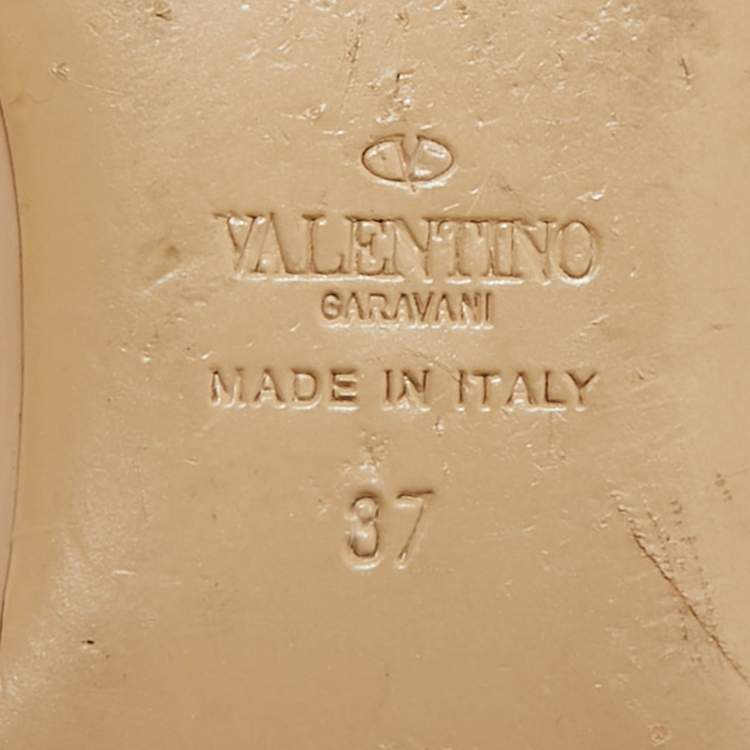 Pre Owned Valentino Rockstud Size 37 Beige Leather and Patent Leather Ballet Flats