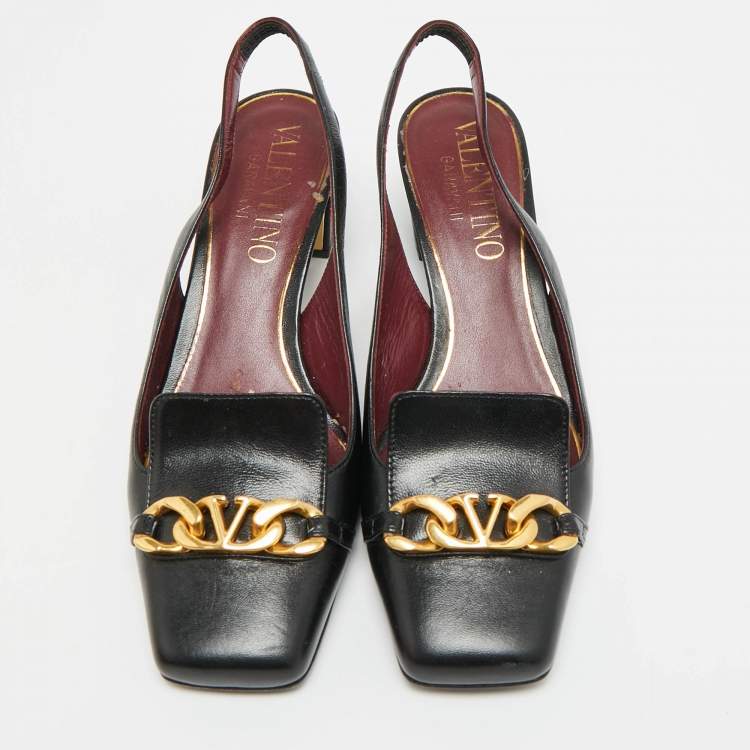 Pre Owned Valentino Size 36 Black Leather Slingback Pumps