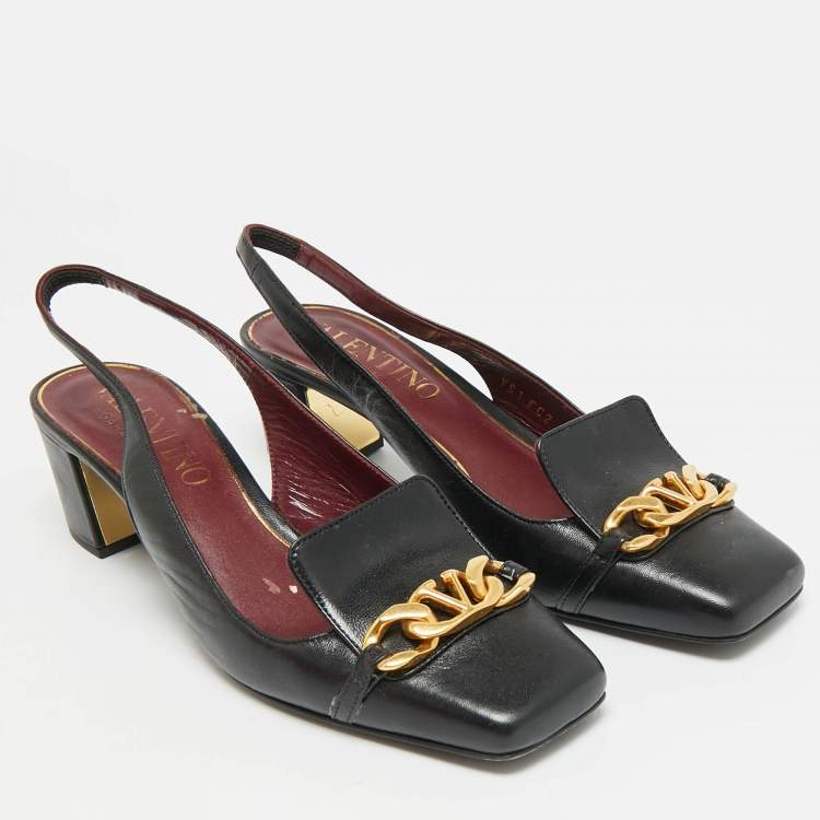 Pre Owned Valentino Size 36 Black Leather Slingback Pumps