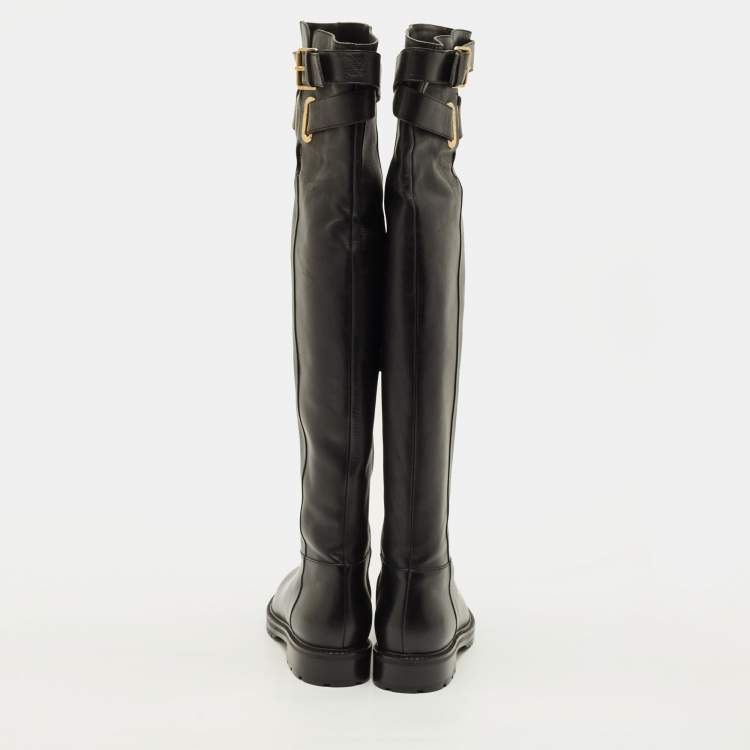 Pre Owned Valentino Size 40 Black Leather Over The Knee Boots