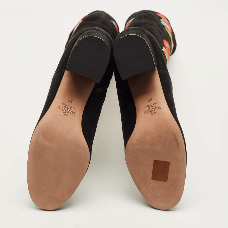 Pre Owned Valentino Buttrerfly Size 39 Black Suede Knee Length Boots