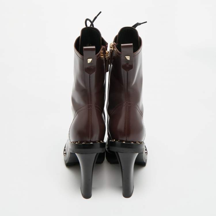 Pre Owned Valentino Rockrunner Size 39.5 Burgundy Leather Ankle Length Boots