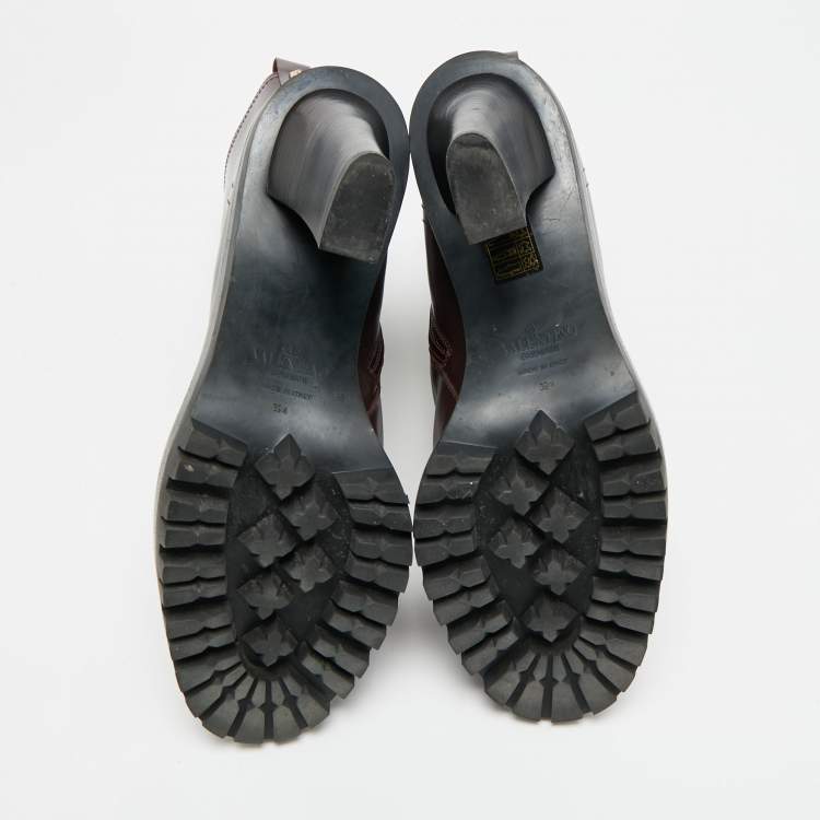 Pre Owned Valentino Rockrunner Size 39.5 Burgundy Leather Ankle Length Boots