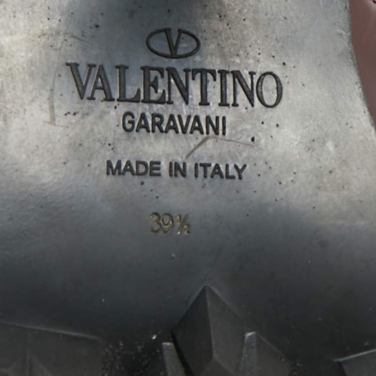 Pre Owned Valentino Rockrunner Size 39.5 Burgundy Leather Ankle Length Boots