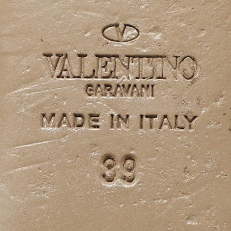 Pre Owned Valentino Rockstud Size 39 Green/Beige Patent and Leather Ballet Flats