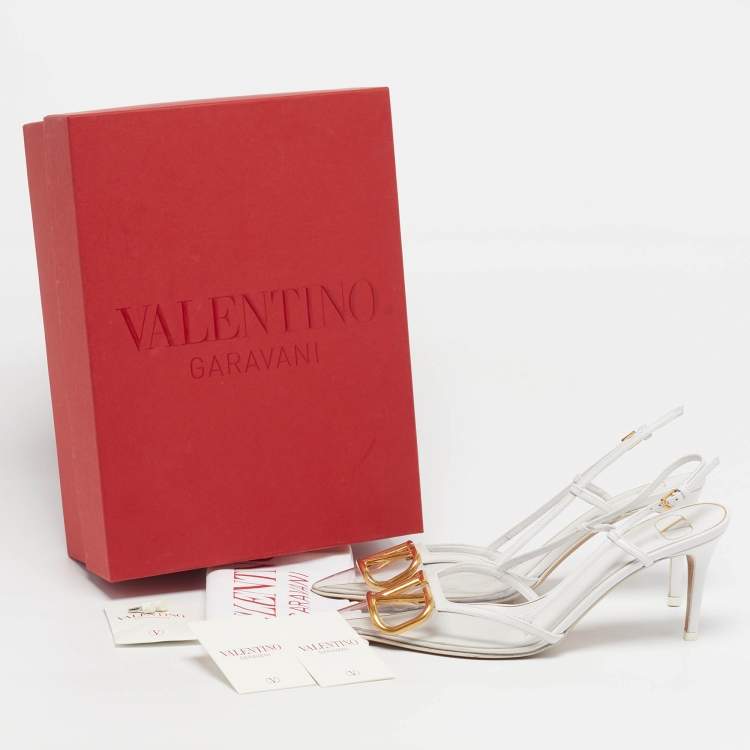 Pre Owned Valentino VLogo Size 38 White/Transparent Leather and PVC Slingback Pumps