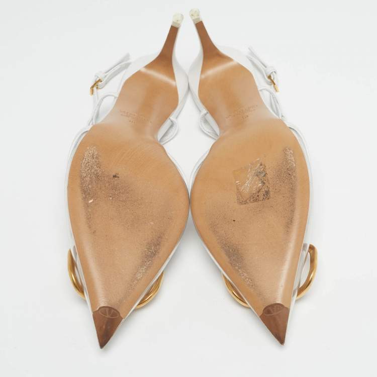 Pre Owned Valentino VLogo Size 38 White/Transparent Leather and PVC Slingback Pumps