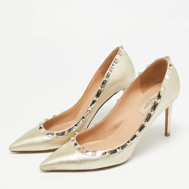 Pre Owned Valentino Rockstud Size 40 Metallic Leather Pumps