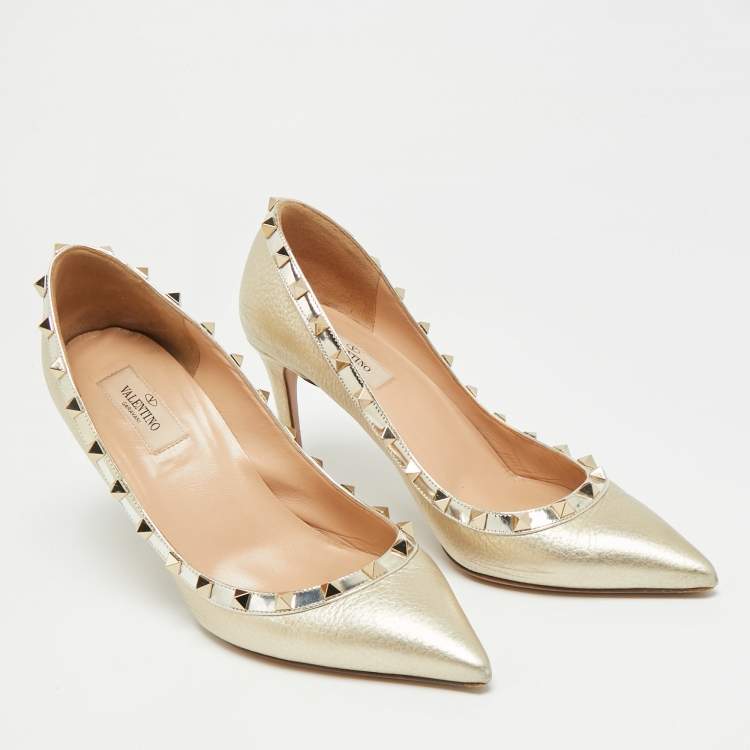 Pre Owned Valentino Rockstud Size 40 Metallic Leather Pumps