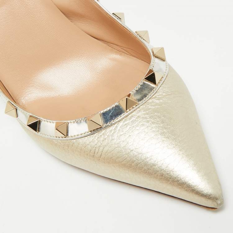 Pre Owned Valentino Rockstud Size 40 Metallic Leather Pumps