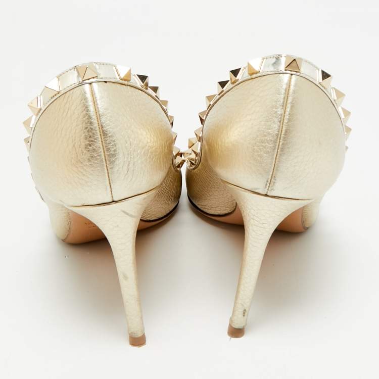 Pre Owned Valentino Rockstud Size 40 Metallic Leather Pumps