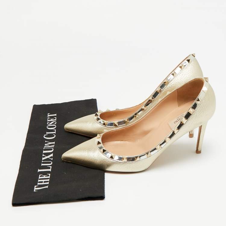 Pre Owned Valentino Rockstud Size 40 Metallic Leather Pumps