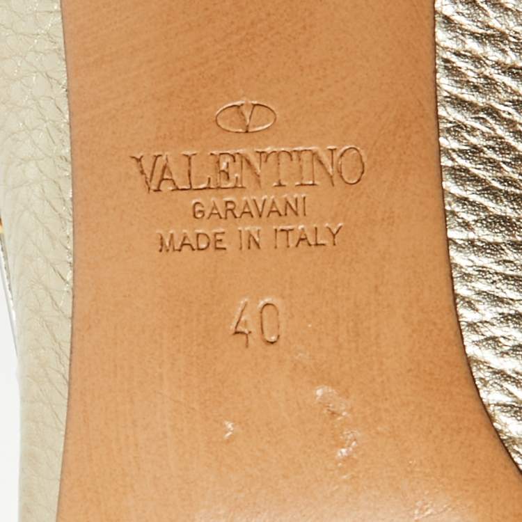 Pre Owned Valentino Rockstud Size 40 Metallic Leather Pumps