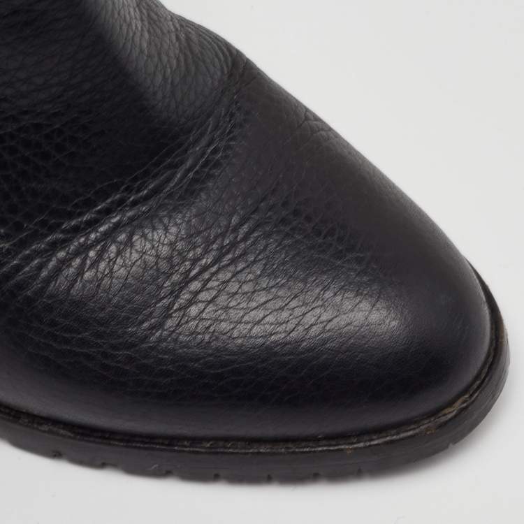 مملوكة مسبقًا Valentino Rockstud Size 37.5 Black Leather Block Heel Ankle Length Boots