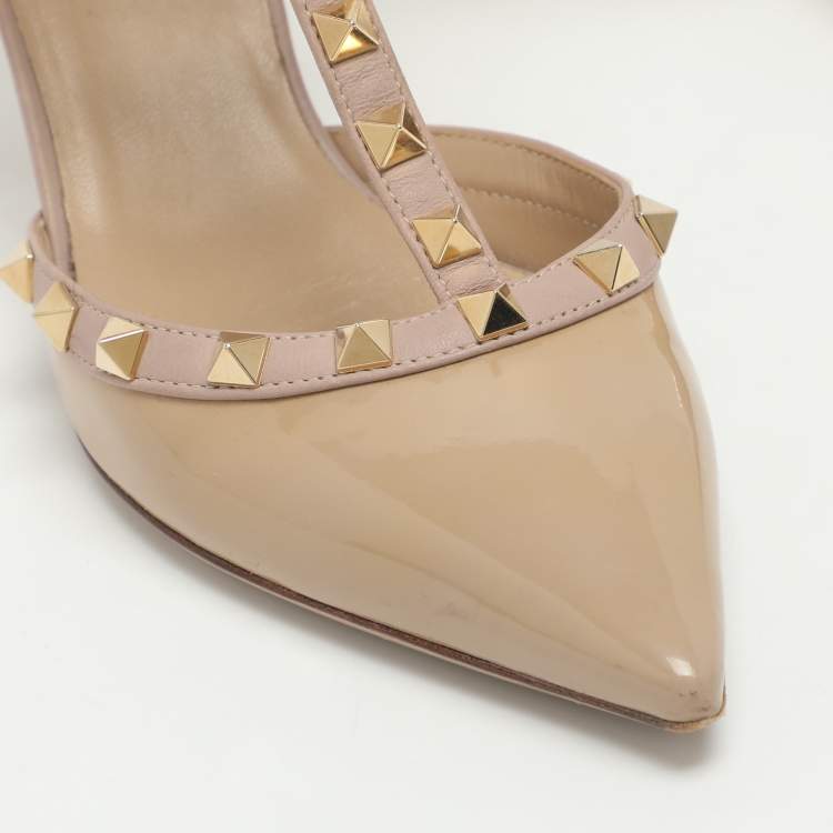 Pre Owned حذاء فالتنينو روكستد بيج لامع وجلد بحزام كاحل مقاس 38.5