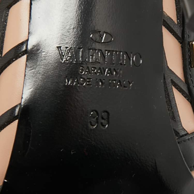 Pre Owned Valentino Rockstud Size 39 Black Leather Ankle Strap Pumps