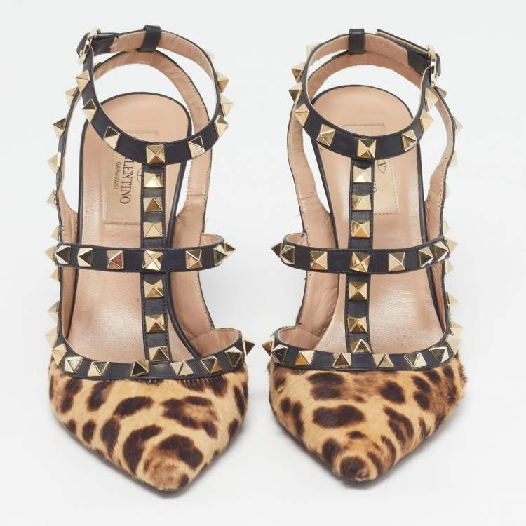 Pre Owned Valentino Rockstud Size 37.5 Multicolor Calf Hair and Leather Pumps