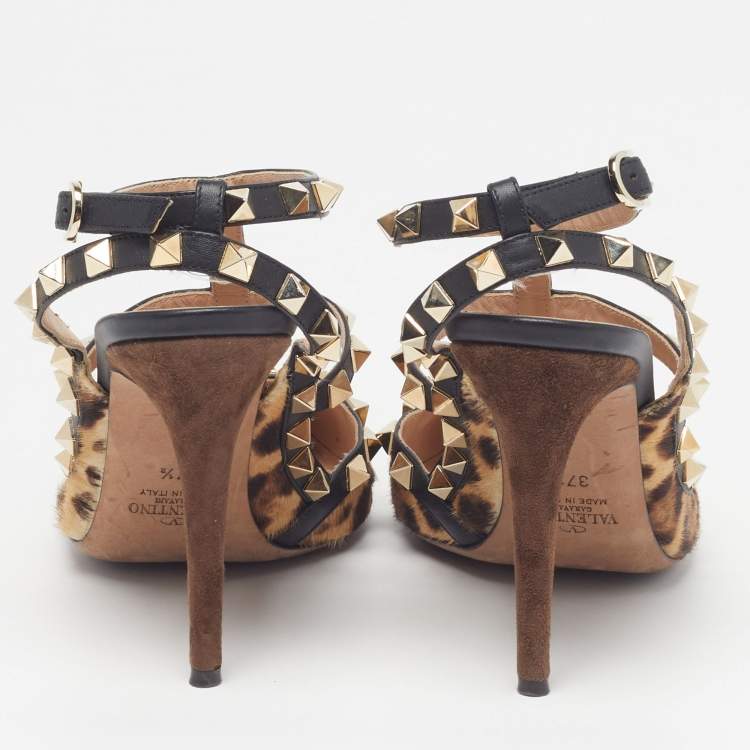 Pre Owned Valentino Rockstud Size 37.5 Multicolor Calf Hair and Leather Pumps