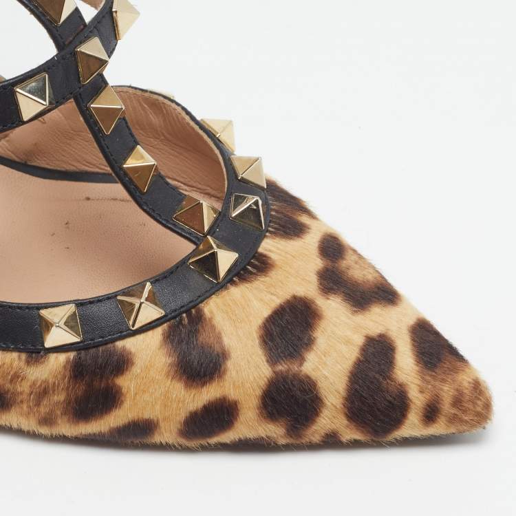 Pre Owned Valentino Rockstud Size 37.5 Multicolor Calf Hair and Leather Pumps