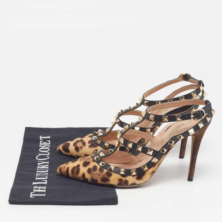 Pre Owned Valentino Rockstud Size 37.5 Multicolor Calf Hair and Leather Pumps