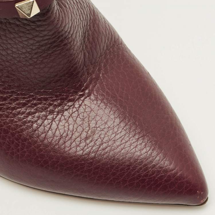 Pre Owned Valentino Rockstud Size 36 Burgundy Leather Pointed Toe  Ankle Length Boots