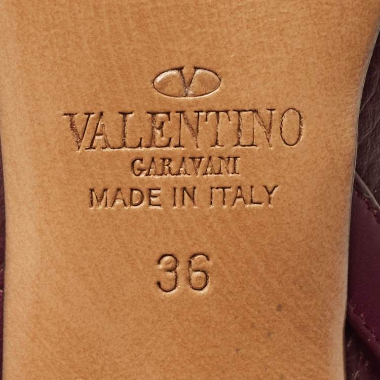 Pre Owned Valentino Rockstud Size 36 Burgundy Leather Pointed Toe  Ankle Length Boots