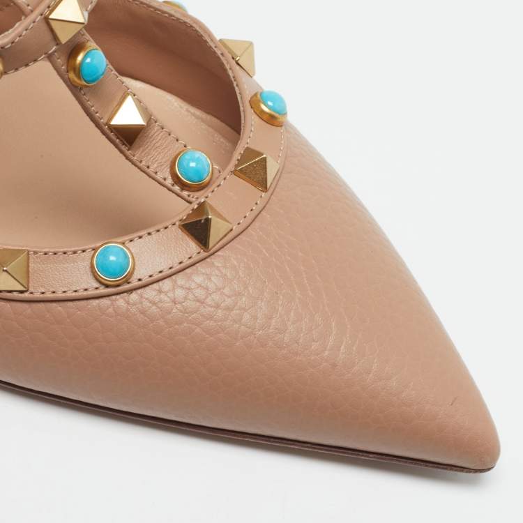 مملوكة مسبقًا Valentino Rolling Rockstud Caged Size 42 Pink Leather Ankle Strap Pumps