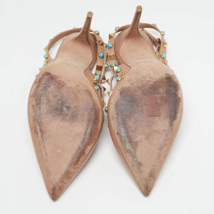 مملوكة مسبقًا Valentino Rolling Rockstud Caged Size 42 Pink Leather Ankle Strap Pumps