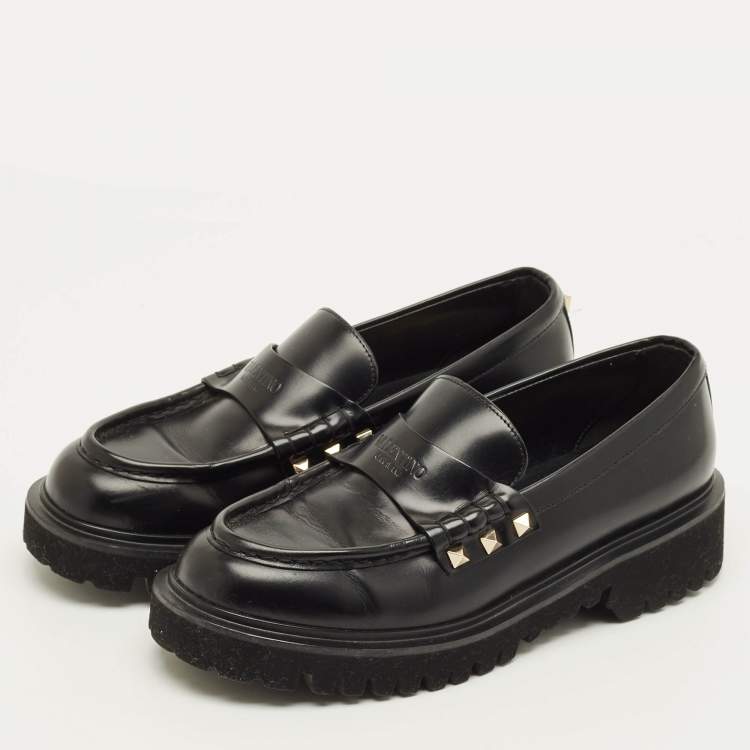 Pre Owned Valentino Rockstud Size 38 Leather Loafers
