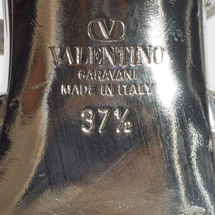 Pre Owned Valentino Rockstud Size 37.5 Silver Leather Slide Sandals