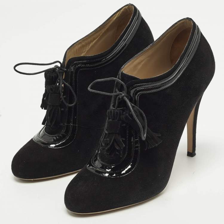 Pre Owned Valentino Size 38 Black Suede Lace Up Ankle Booties