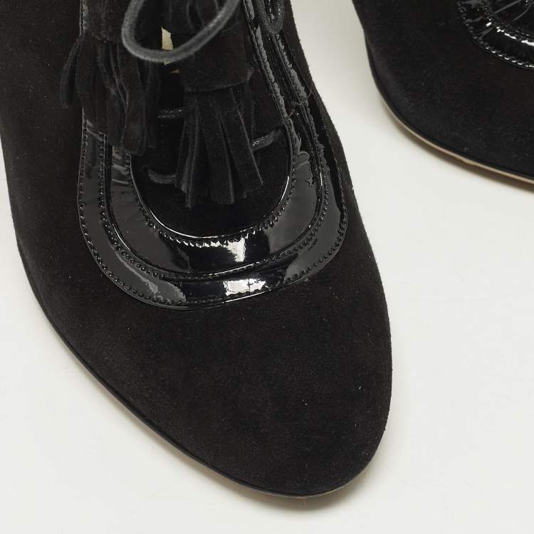 Pre Owned Valentino Size 38 Black Suede Lace Up Ankle Booties