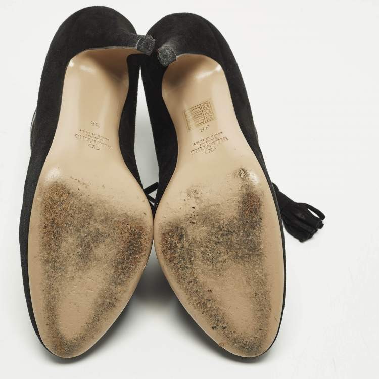 Pre Owned Valentino Size 38 Black Suede Lace Up Ankle Booties