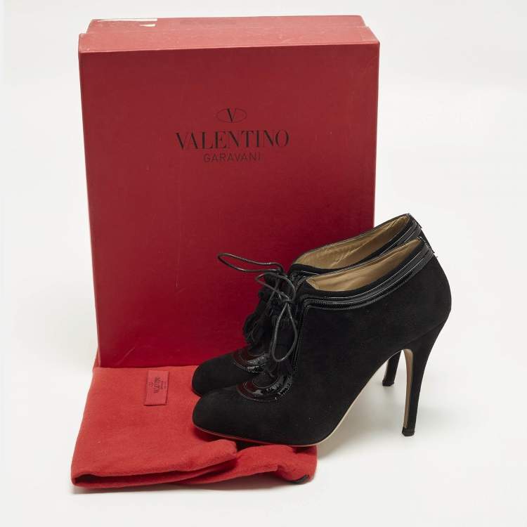 Pre Owned Valentino Size 38 Black Suede Lace Up Ankle Booties