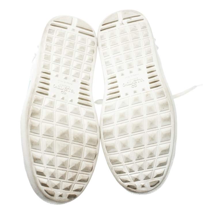 مملوكة مسبقًا Valentino White And Blue Band Leather Open Low Top Sneakers Size 39
