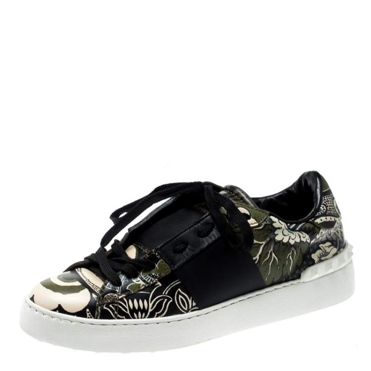 Valentino Green/Beige Floral Printed Open Sneakers Size 39 Valentino | TLC