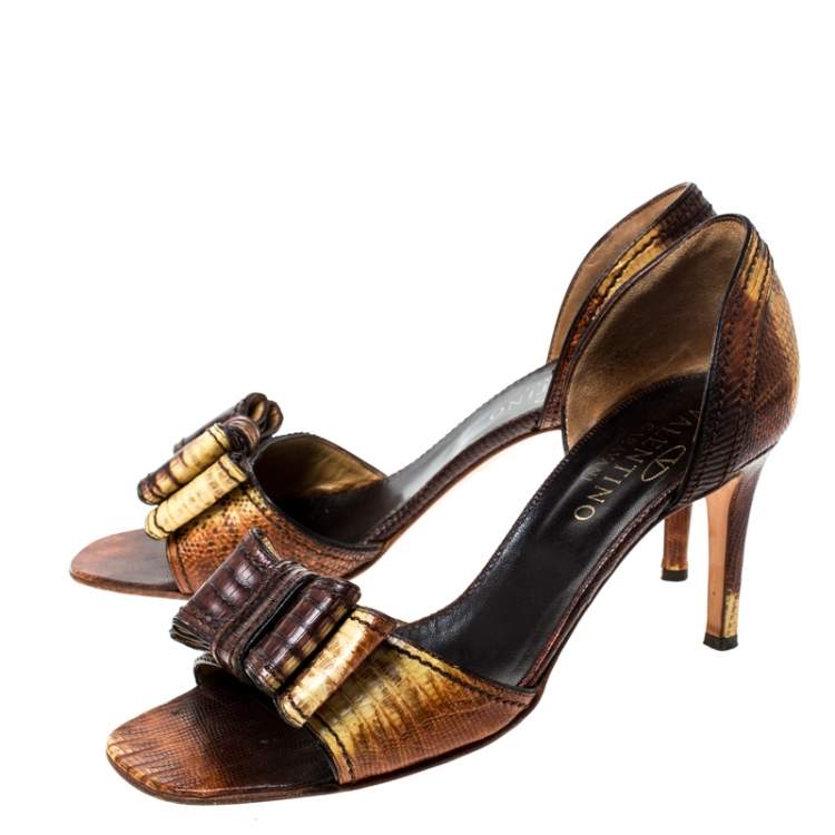 Pre Owned Valentino Two Tone Lizard Leather D'Orsay Bow Sandals Size 39