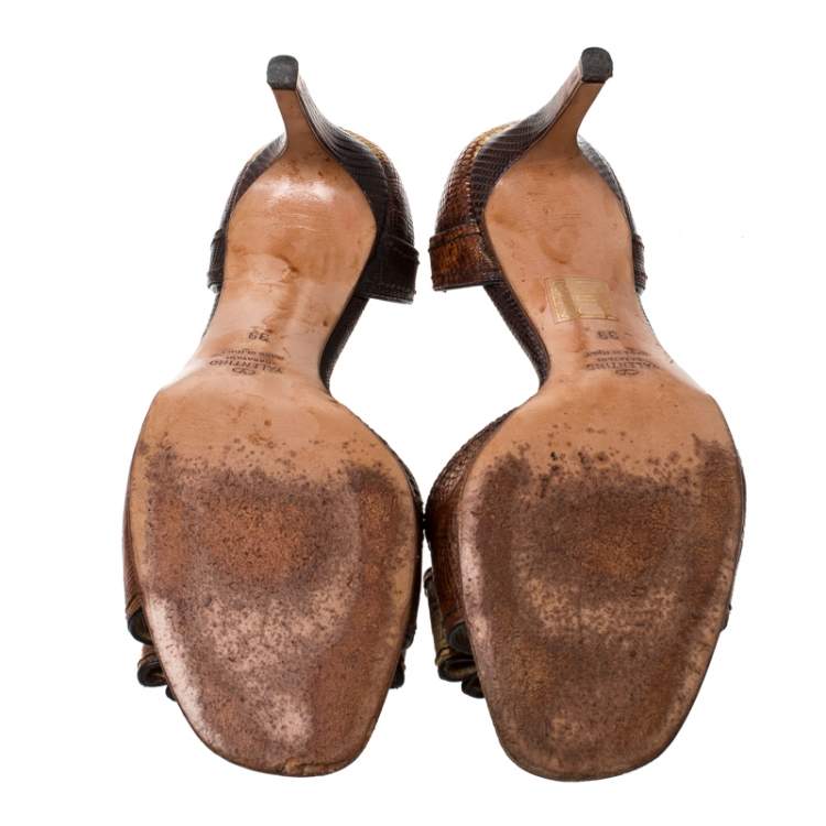 Pre Owned Valentino Two Tone Lizard Leather D'Orsay Bow Sandals Size 39