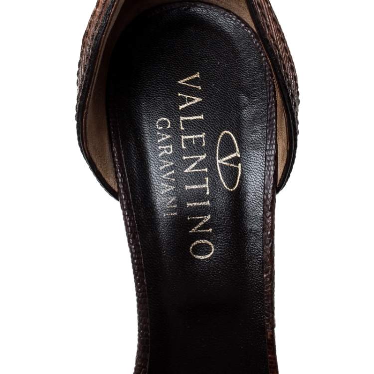 Pre Owned Valentino Two Tone Lizard Leather D'Orsay Bow Sandals Size 39