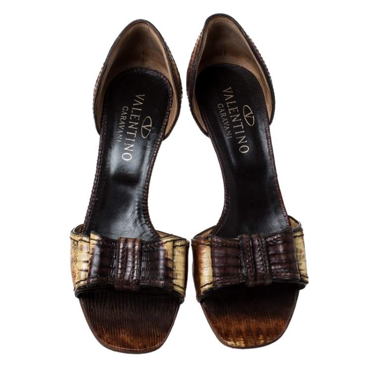 Pre Owned Valentino Two Tone Lizard Leather D'Orsay Bow Sandals Size 39