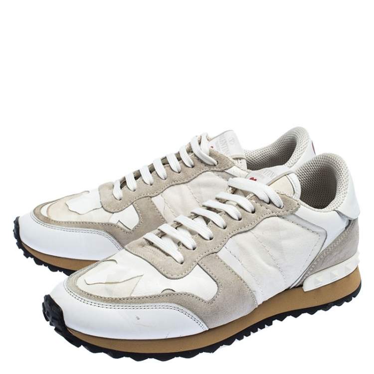 مملوكة مسبقًا Valentino White/Grey Leather and Suede L'Amour Rockrunner Low Top Sneakers Size 37
