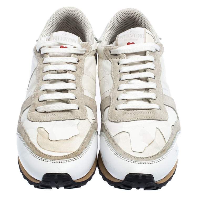 مملوكة مسبقًا Valentino White/Grey Leather and Suede L'Amour Rockrunner Low Top Sneakers Size 37