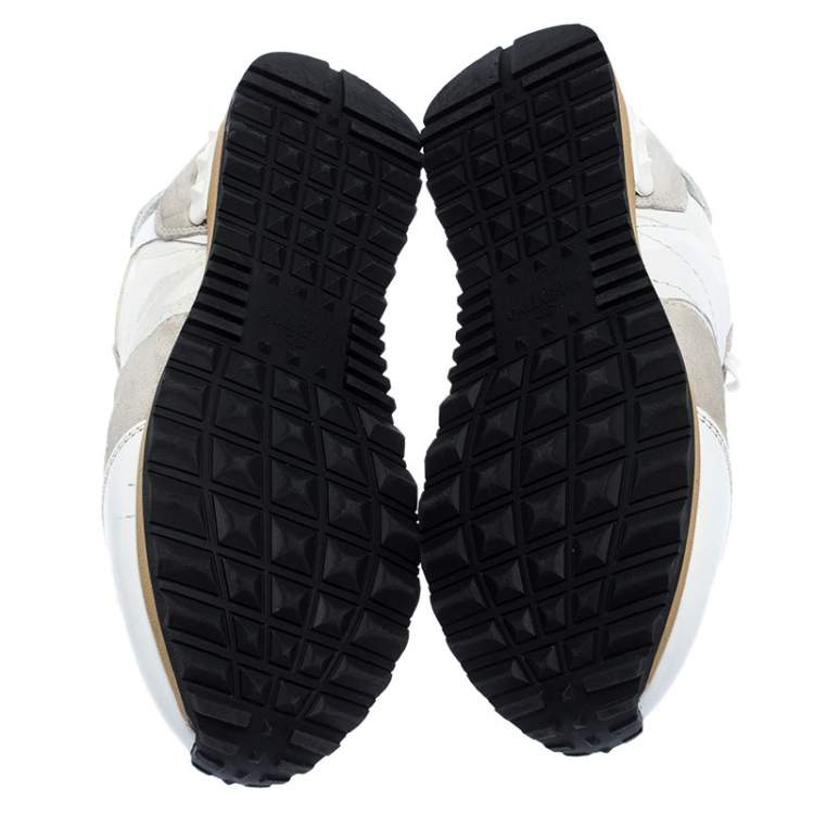 مملوكة مسبقًا Valentino White/Grey Leather and Suede L'Amour Rockrunner Low Top Sneakers Size 37