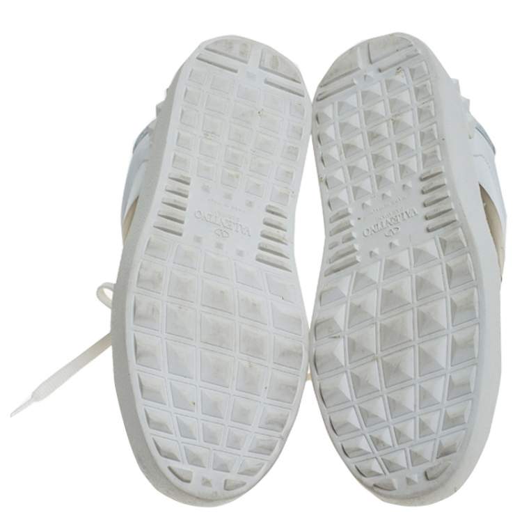 Pre Owned Valentino White And Gold Band Leather Open Low Top Sneakers Size 36
