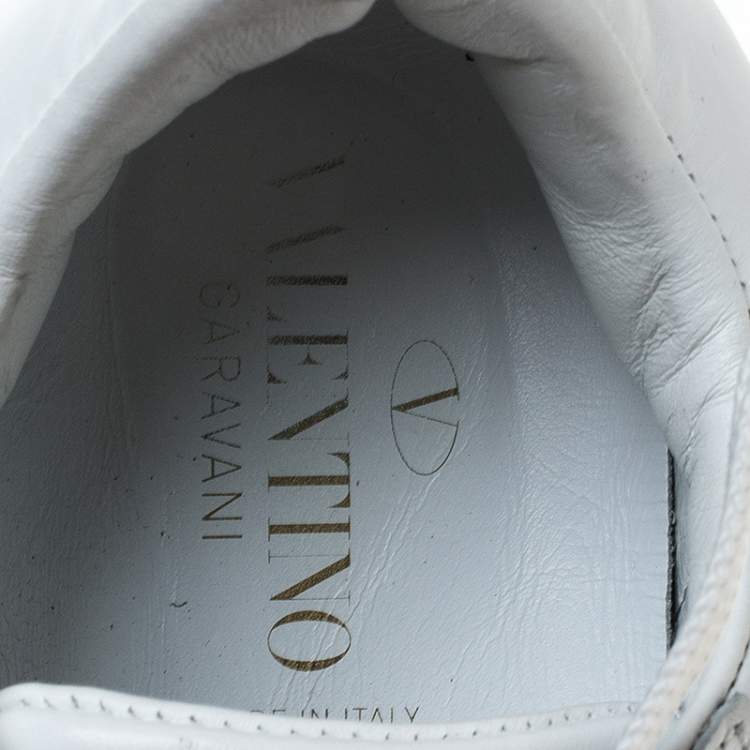 Pre Owned Valentino White And Gold Band Leather Open Low Top Sneakers Size 36