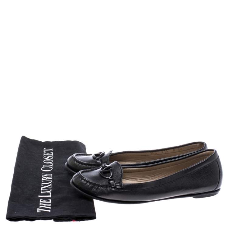 Pre Owned Valentino Black Leather Loafer Flats Size 38