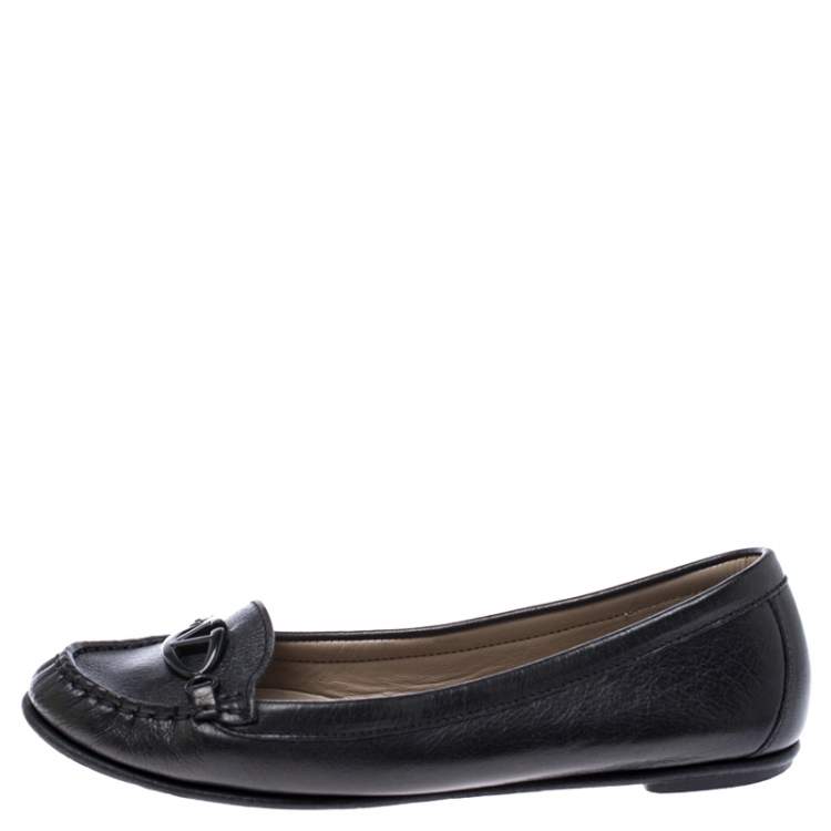 Pre Owned Valentino Black Leather Loafer Flats Size 38