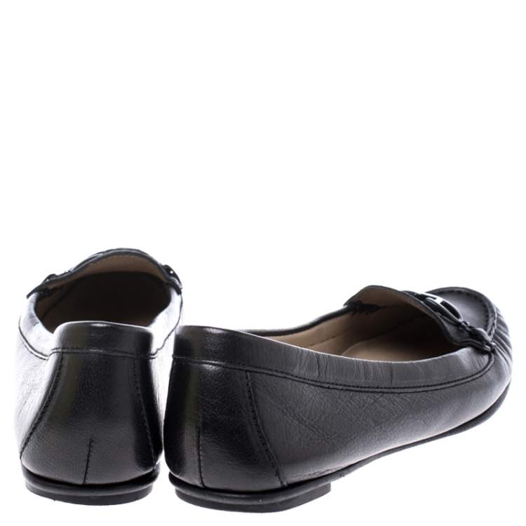 Pre Owned Valentino Black Leather Loafer Flats Size 38