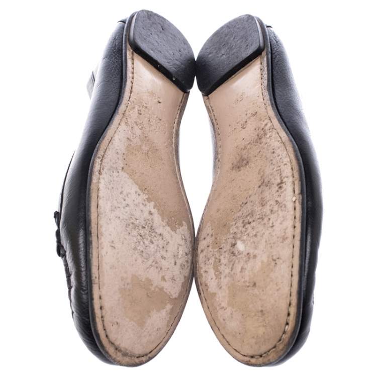 Pre Owned Valentino Black Leather Loafer Flats Size 38